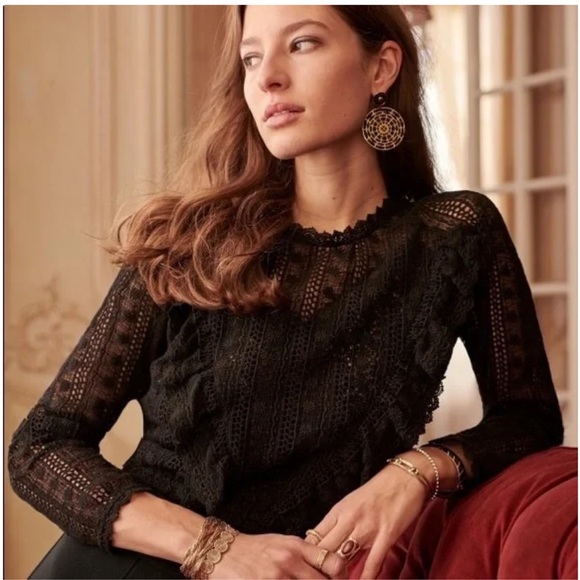 Sezane Madeline blouse, black, size 34, US size 2 XS - Picture 1 of 11